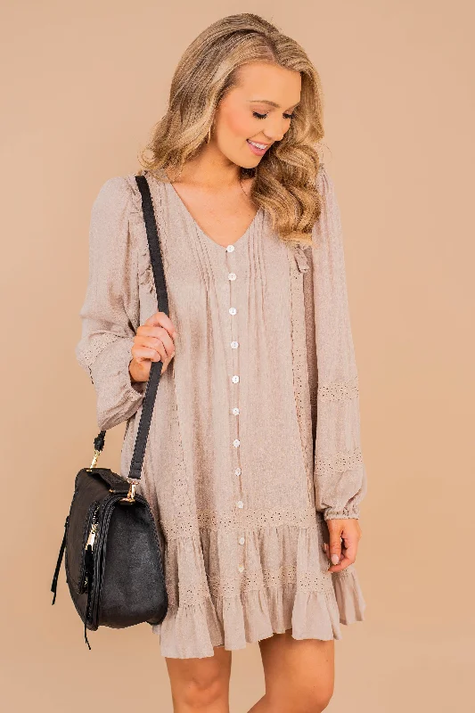 Price Cut Turn It Around Mocha Brown Ruffled Dress