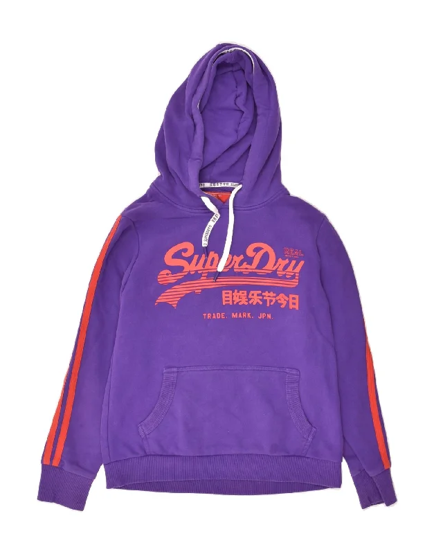 Discount Mania SUPERDRY Womens Graphic Hoodie Jumper UK 14 Large Purple Cotton