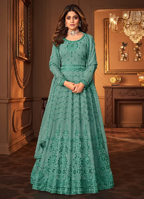 Major Savings Light Green Lucknowi Embroidered Anarkali Suit