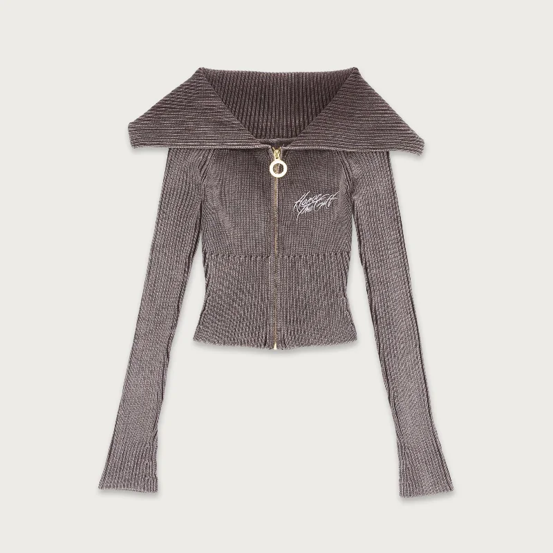 Mega Sale Womens Washed Shawl Zip Front - Brown