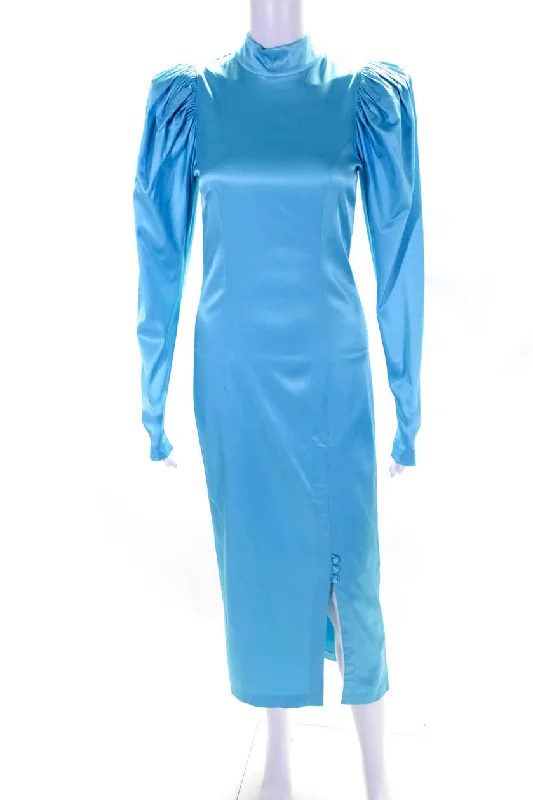 Extra Discounts ROTATE Womens Sky Blue High Neck Padded Long Sleeve Shift Dress