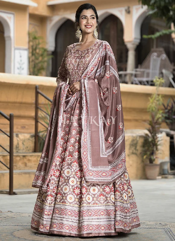 Weekend Flash Sale Mauve Multi-colored Digital Printed Anarkali Gown