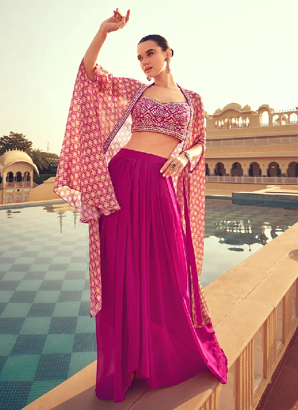 Exclusive Offers Magenta Pink Handwork Embroidery Cape Style Palazzo Set