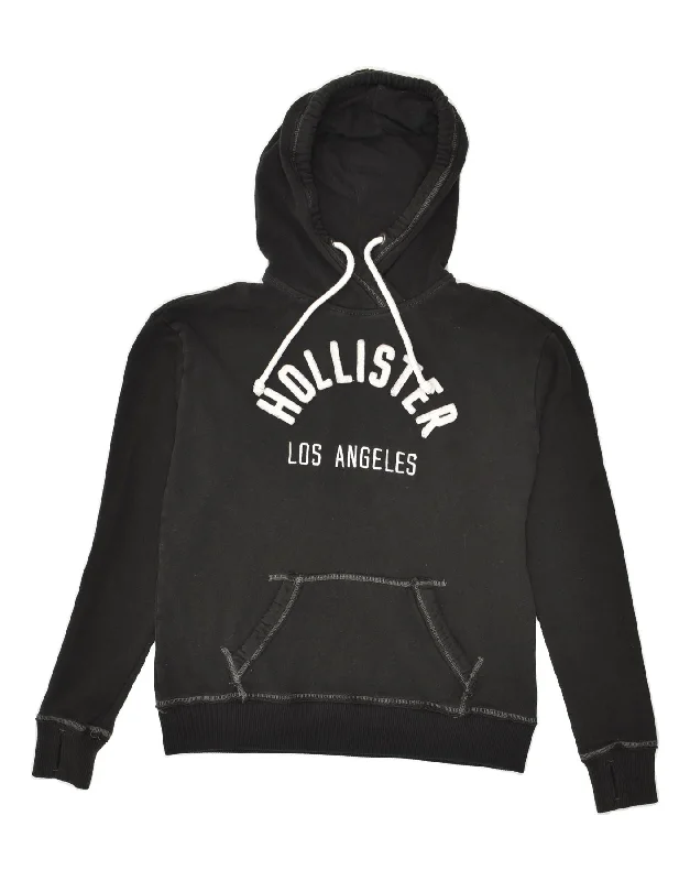 Best Seller HOLLISTER Womens Loose Fit Graphic Hoodie Jumper UK 6 XS Black Cotton
