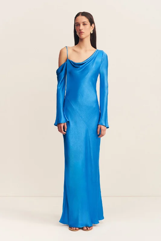 Quick Sale NORA ASYMMETRICAL LONG SLEEVE MAXI DRESS - AQUA