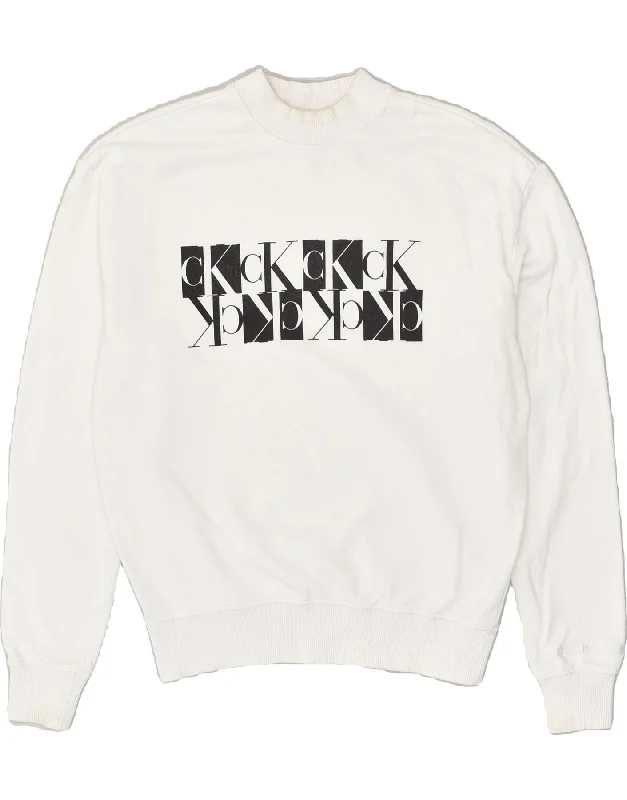 Blowout Sale CALVIN KLEIN Womens Loose Fit Graphic Sweatshirt Jumper UK 6 XS White