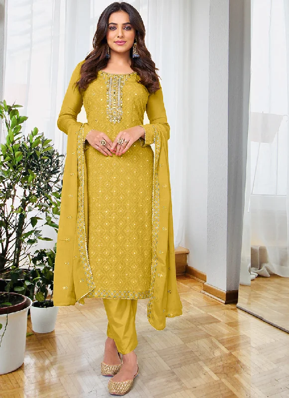 Best Seller Yellow Embroidery Traditional Pant Suit