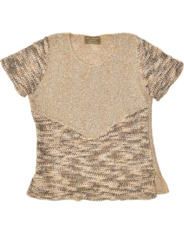 Exclusive Access VINTAGE Womens Short Sleeve Crew Neck Jumper Sweater UK 14 Medium Brown