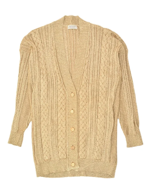 Instant Discount VINTAGE Womens 3/4 Sleeve Cardigan Sweater UK 20 2XL Gold Polyester