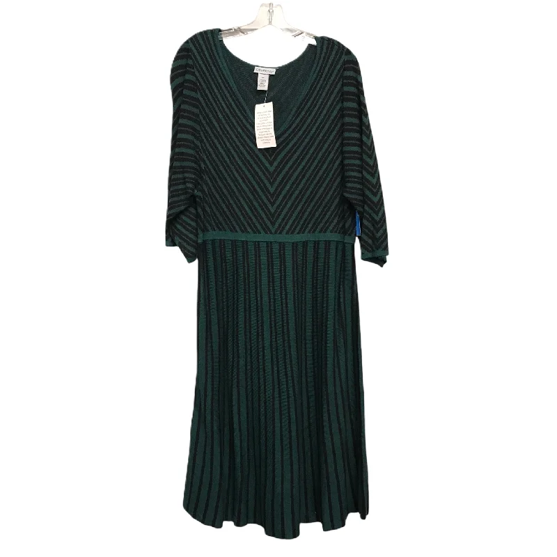 Can't Miss Dress Casual Midi By Catherines In Black & Green, Size: 1x