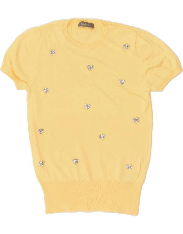 Buy More, Save More OASIS Womens Short Sleeve Crew Neck Jumper Sweater UK 8 Small Yellow