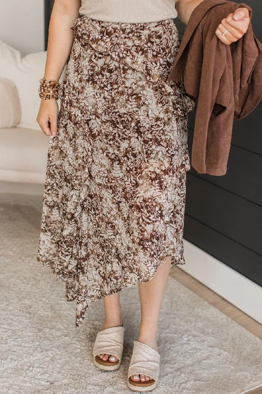 Closeout Seeing The Light Floral Skirt- Brown