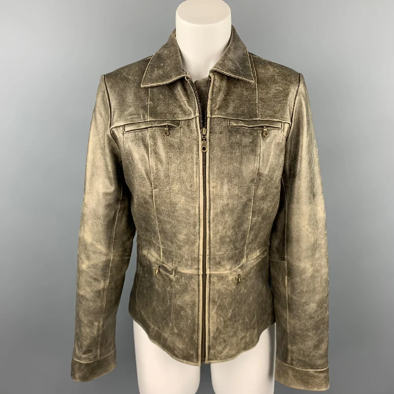 Weekend Deal ALFANI Size M Taupe Distressed Leather Zipper Pockets Jacket
