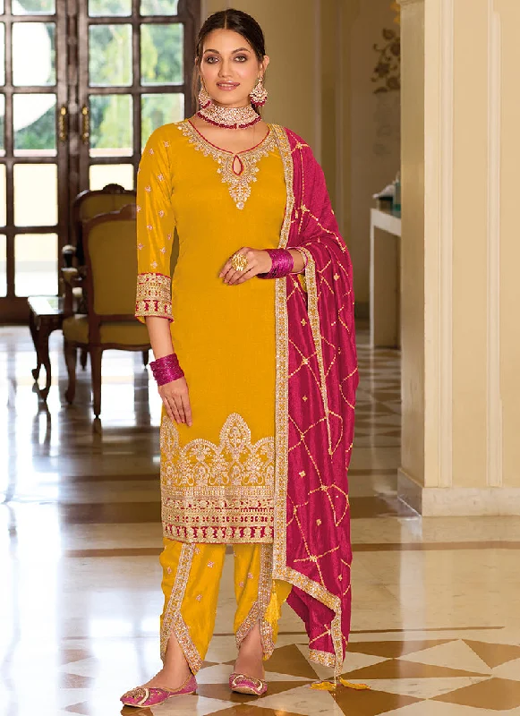 The Best Prices Yellow And Magenta Traditional Embroidery Punjabi Suit