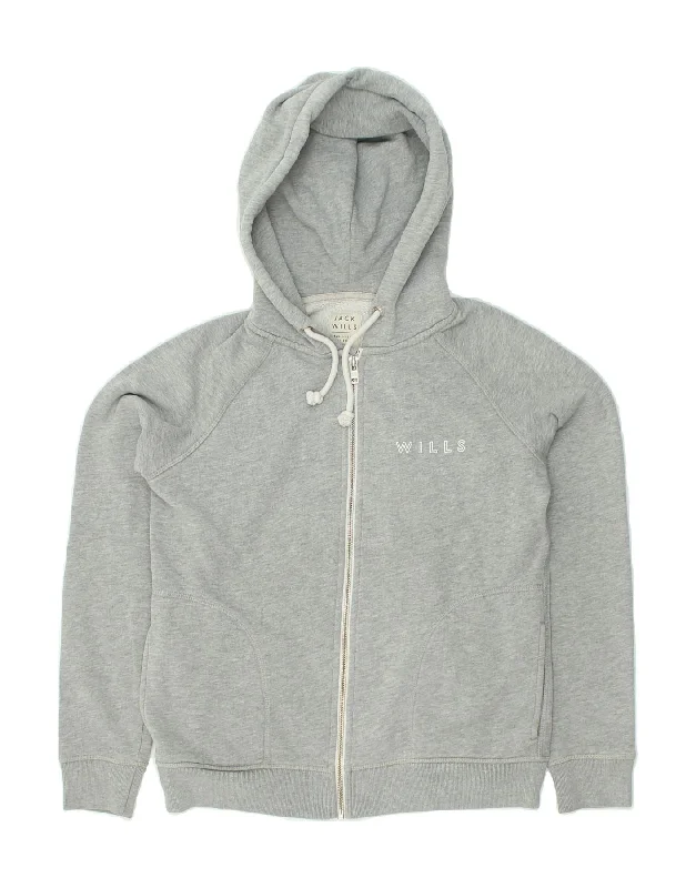 Closeout JACK WILLS Womens Oversized Zip Hoodie Sweater UK 10 Small Grey Cotton