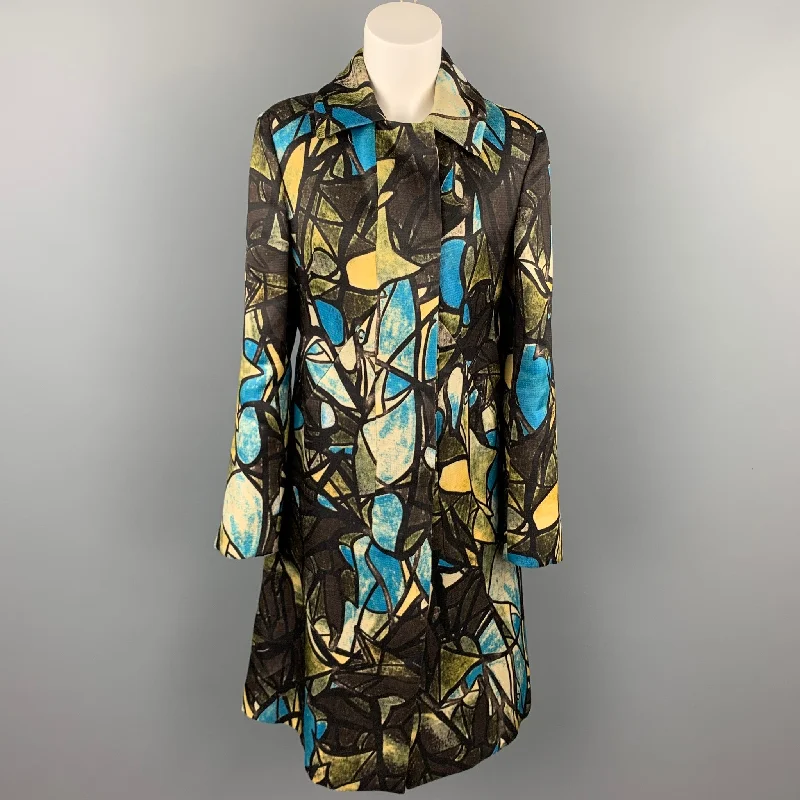 Don't Wait MARNI Size 6 Brown & Blue Print Silk / Wool Buttoned Coat