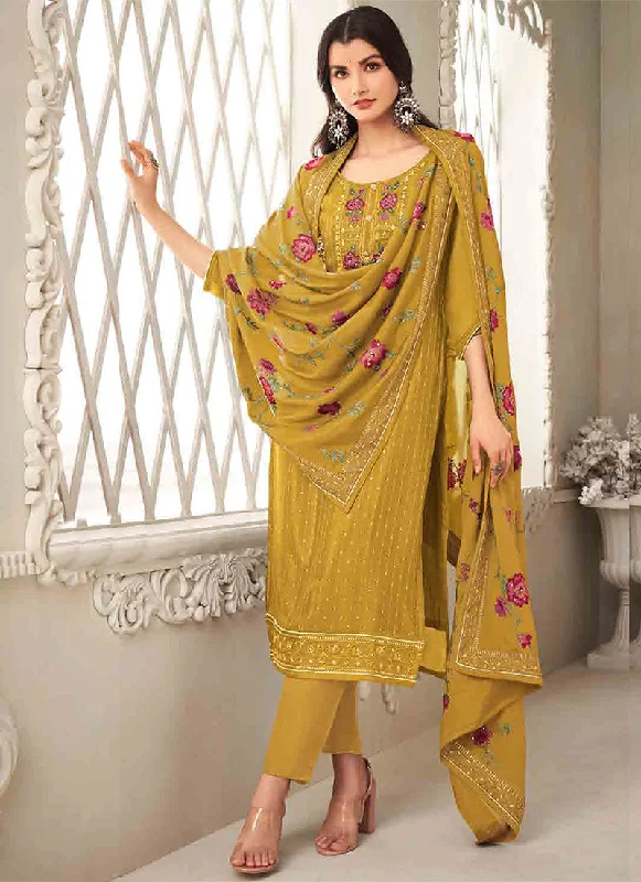 Last Chance Yellow Floral Embroidery Traditional Salwar Kameez