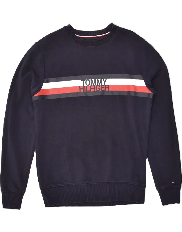 Weekend Deal TOMMY HILFIGER Womens Graphic Sweatshirt Jumper UK 14 Medium Navy Blue